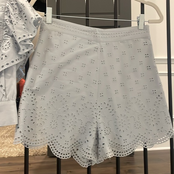 Magda Ruffled Eyelet Wrap Top and matching bottoms in dusty blue - Picture 2 of 4